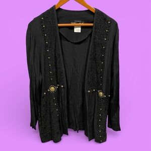 Cool 80s-90s celestial boho western lace textured open front flowy top cardigan